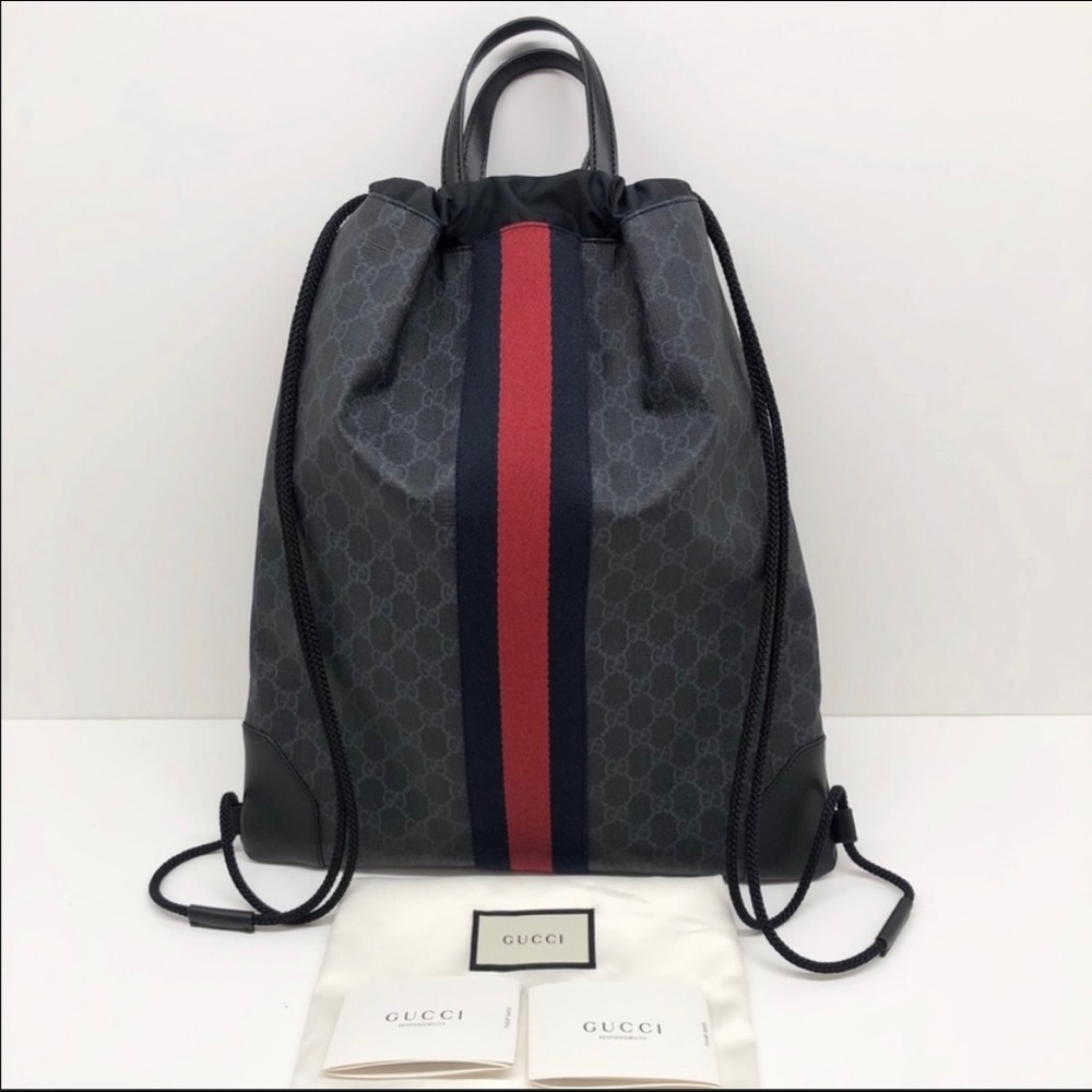 Gucci GG Supreme WebCanvas/Leather Backpack